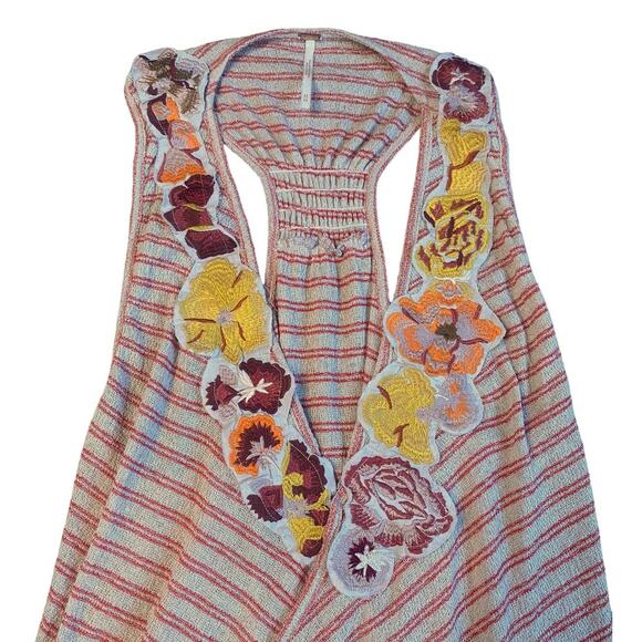 Free People Frida Neutral Embroidered Floral Faux Wrap Tank Medium - Picture 4 of 8